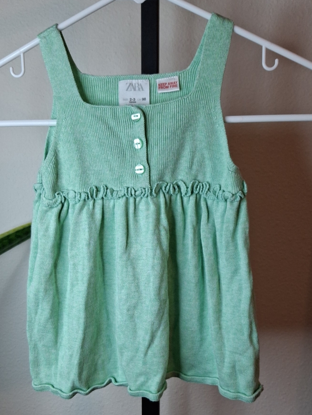 Zara Mint Green Ribbed Tank Dress with Button Placket